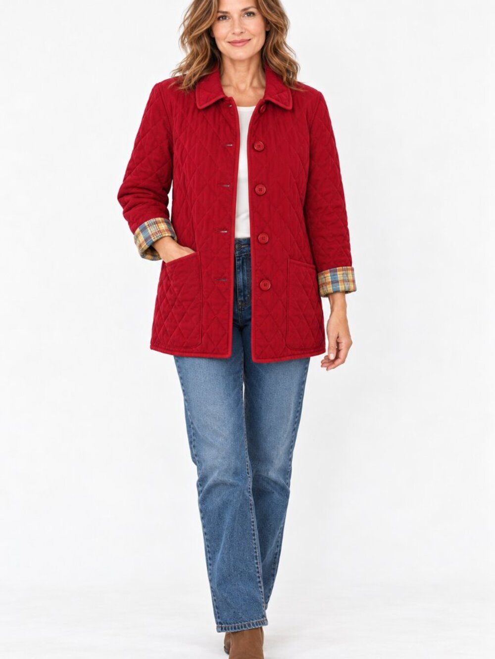 L.L. BEAN Women's Vintage Thermore Quilted Farm Chore Red Jacket 0BC9Y L